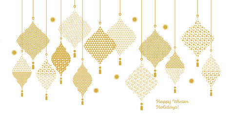 Wall Mural - Xmas design ornament with texture in gold & white