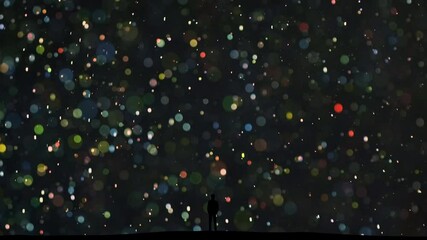 Wall Mural - the man stands among the flying shimmering particles