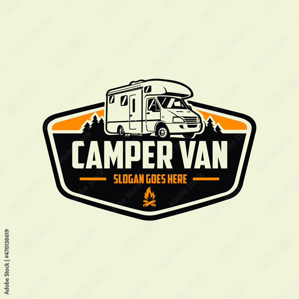 Classic style campervan RV motor home emblem ready made logo template ...