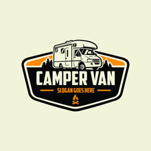 Classic Style Campervan RV Motor Home Emblem Ready Made Logo Template. Perfect Logo For Campervan And RV Related Business Logo
