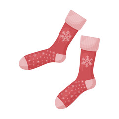 Poster - Bright red Christmas socks with the image of a large snowflake. Warm Christmas socks. A piece of clothing with the symbols of Christmas and New Year. Warm clothes, vector illustration