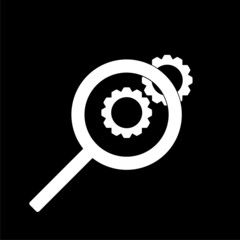 Canvas Print - Magnifying glass and gear icon isolated on dark background