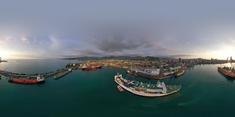 Batumi, Georgia - October 21, 2021: 360 panorama of the seaport