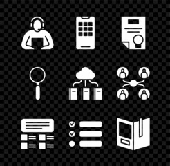 Sticker - Set Student, Mobile phone, Certificate template, Online quiz, test, survey, Task list, Open book, Magnifying glass and Cloud or online library icon. Vector