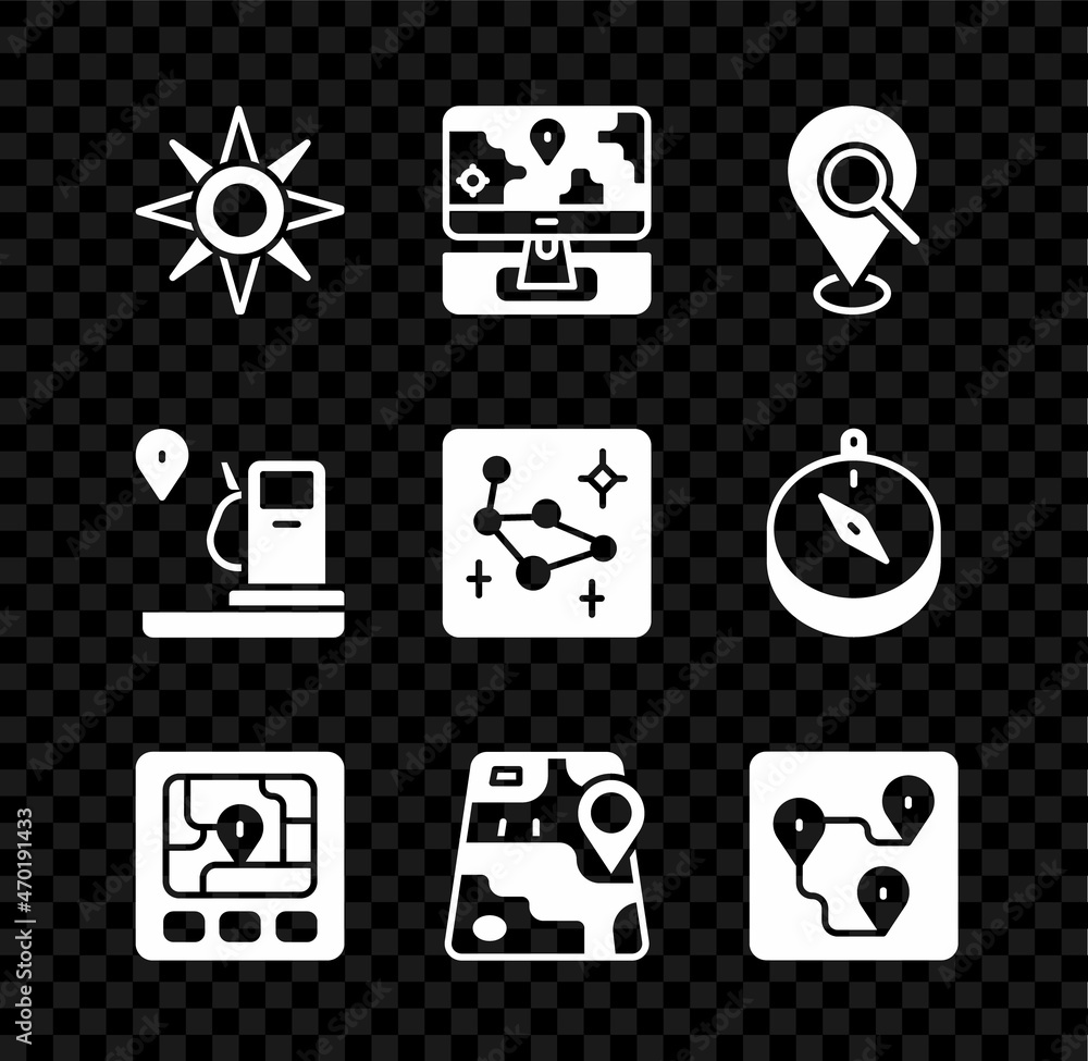 Set Wind rose, Monitor with location marker, Search, Gps device map ...