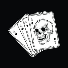 Hand Drawn Black And White Skull Card, Suitable For T-shirt Design, Motorcycle Club, Or For Tattoos Etc