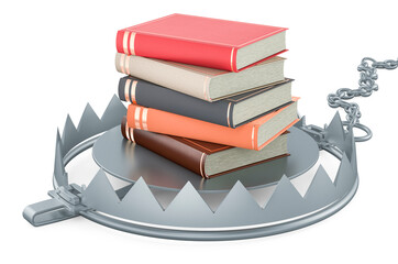 Wall Mural - bear trap with books, 3d rendering