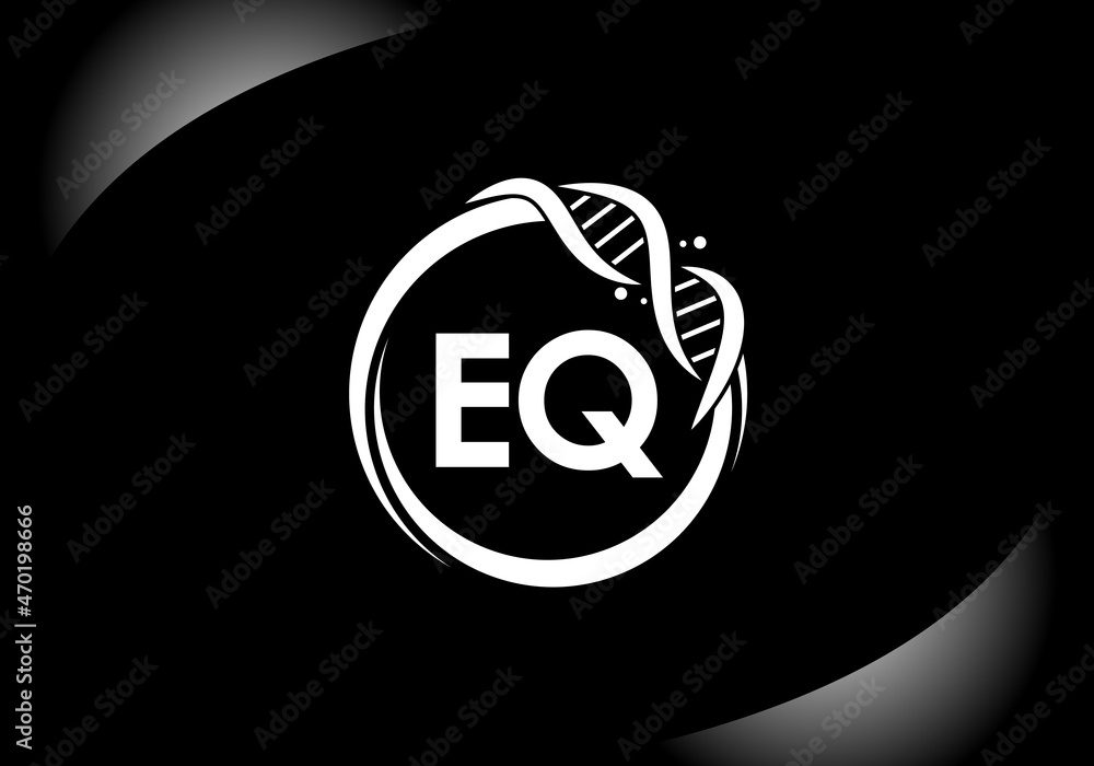 Black letter EQ monogram alphabet in a circle with DNA. Genetics logo ...