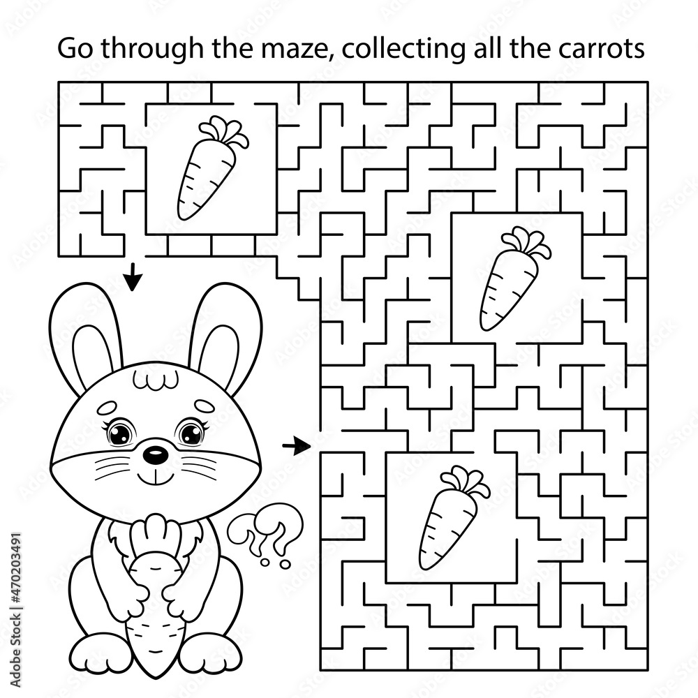 Maze or Labyrinth Game. Puzzle. Coloring Page Outline Of cartoon little ...