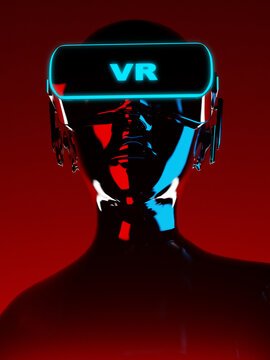 The metaverse concept of future meta-technology engineers. 3d rendering illustration design character automaton red background for networking, innovation, online communication.