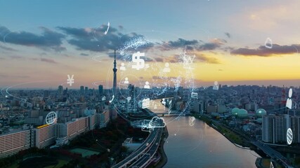 Fototapete - Smart city and communication network concept. Smart city. Super city. Internet of Things. 5G telecommunication.