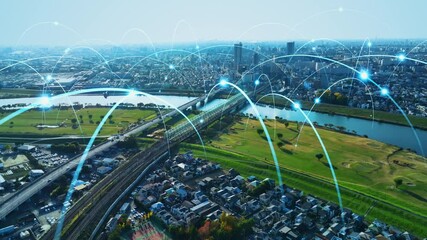 Aufkleber - Modern city and wireless communication network concept. Smart city. 5G telecommunication.