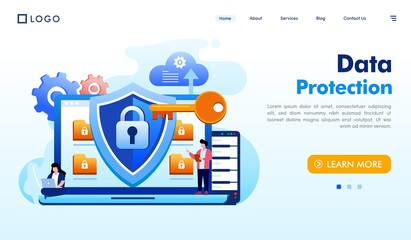 Data protection landing page website illustration vector flat design template
