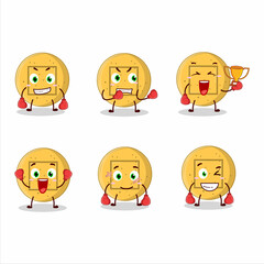 Sticker - A sporty dalgona candy square boxing athlete cartoon mascot design