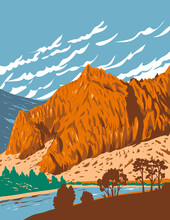 WPA Poster Art Of Tower Rock State Park Entrance To The Missouri River Canyon In The Adel Mountains Volcanic Field In Montana, United States Of America USA Done In Works Project Administration Style.
