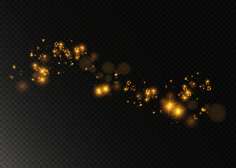 Wall Mural - The dust sparks and golden stars shine with special light. Vector sparkles on a transparent background.