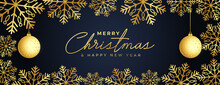 Golden Snowflakes Merry Christmas Banner Design