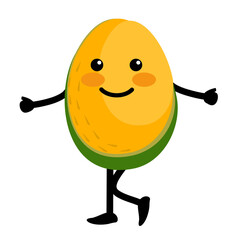 Cartoon cute mango character design, mango icon illustration template vector. Happy mango fruit with cute kawaii face, funny vegetarian character.