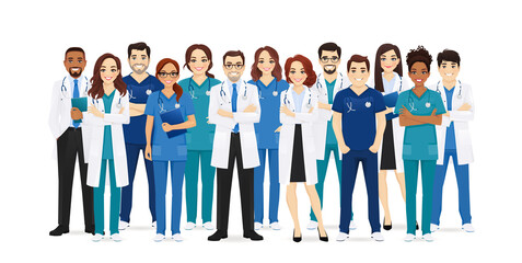 Multiethnic doctor and nurses group set isolated vector illustration