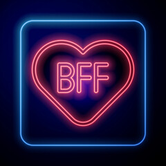 glowing neon bff or best friends forever icon isolated on black background. vector