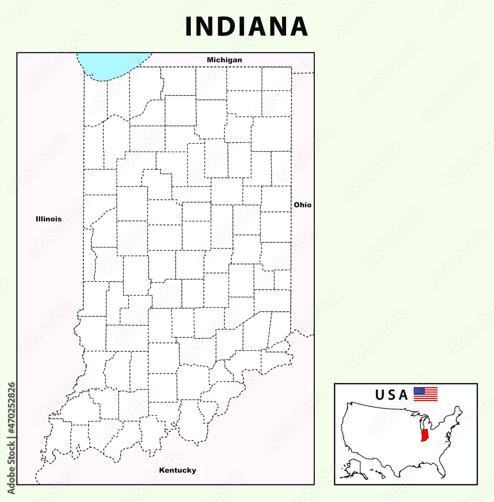 Indiana Map. Political map of Indiana with boundaries in Outline. Stock ...