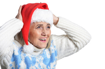 Canvas Print - happy senior woman in Santa hat