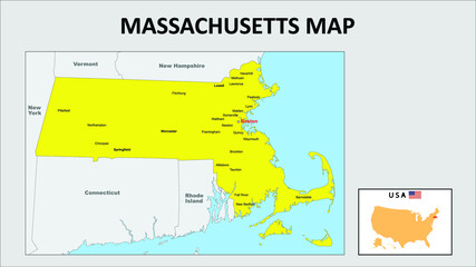  Massachusetts Map. State and district map of Massachusetts.