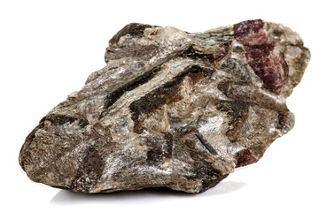 Macro stone Garnet mineral in rock on a white background