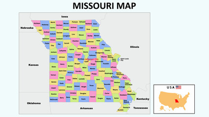 Wall Mural - Missouri Map. State and district map of Missouri. Political map of Missouri with neighboring countries and borders.