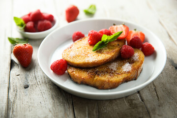 Canvas Print - Homemade French toast with fresh berries