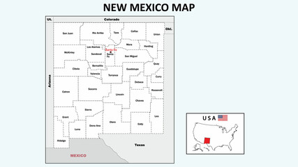 Wall Mural - New Mexico Map. Political map of New Mexico with boundaries in white color.