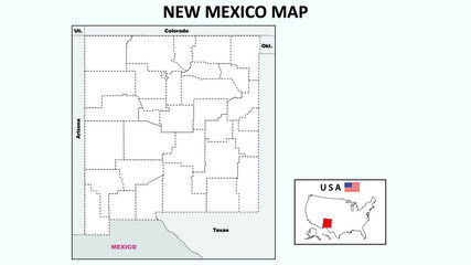 New Mexico Map. Political map of New Mexico with boundaries in Outline.