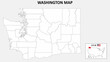 Washington Map. State and district map of Washington. Political map of Washington with outline and black and white design.