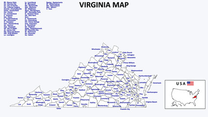 Sticker - Virginia Map. State and district map of Virginia. Administrative map of Virginia with district and capital in white color.