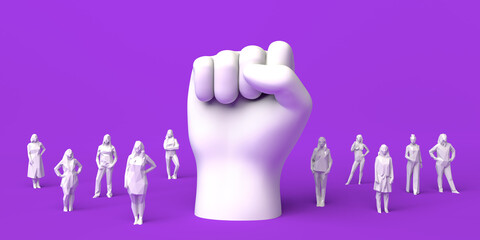 Wall Mural - Clenched fist as a symbol of feminist struggle and women. Day for the Elimination of Violence against Women. November 25. Feminism. 3d illustration. International Women's Day. March 8.