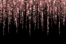 Rose Gold Glitter Holiday Decoration Long Garland On Black Background. Vector