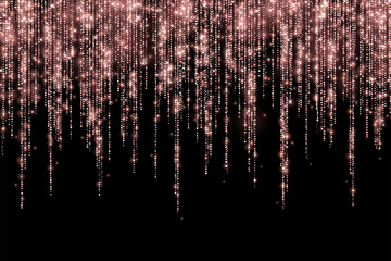 Wall Mural - Rose gold glitter holiday decoration long garland on black background. Vector