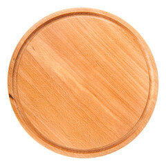 Wall Mural - Round wooden pizza board isolated on white background.