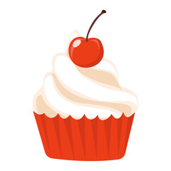 Wall Mural - cupcake with cream and cherry on top