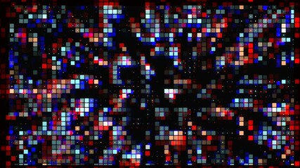 Wall Mural - animation of glowing squares, rectangles moving across the screen against a dark background. beautif