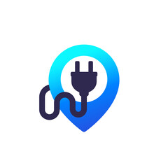 Poster - electric plug with pin marker vector logo