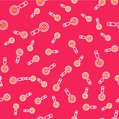 Sticker - Line Magnifying glass icon isolated seamless pattern on red background. Search, focus, zoom, business symbol. Vector