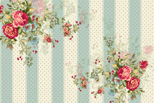 Vintage Roses On A Background Of Stripes And Polka Dots