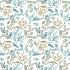 Wall Mural - Seamless pattern of watercolor leaves