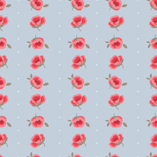 Elegant Cute Vertical Striped Rose Pattern With Dots On Blue