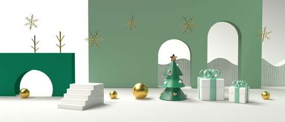 Poster - Christmas decoration with geometric shapes - 3D render illustration