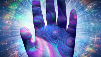 Wall Mural - spiritual composition. the hand of maker. human palm and galaxy in eternal space