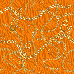 Wall Mural - Pattern with golden chain on orange