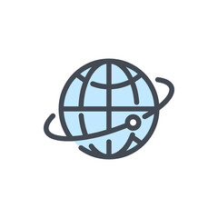 Canvas Print - Satellite of the globe color line icon. Planet with sputnik vector outline colorful sign.