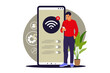 No connection concept. No internet, search wireless network signal on mobile phone. Vector illustration. Flat.